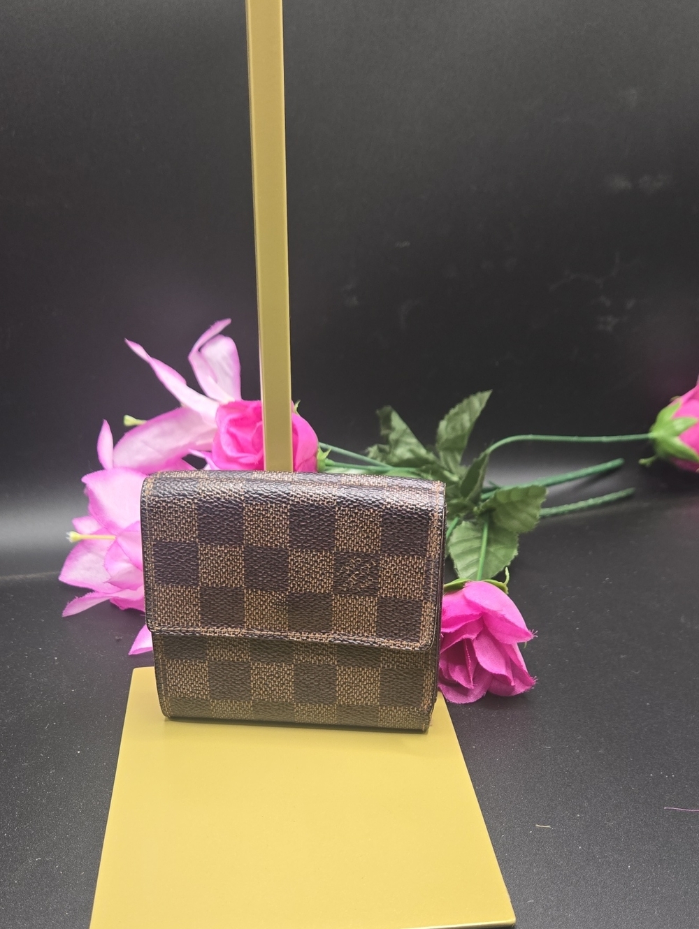 Authentic Louis Vuitton Damier Ebene Elise Trifold Wallet